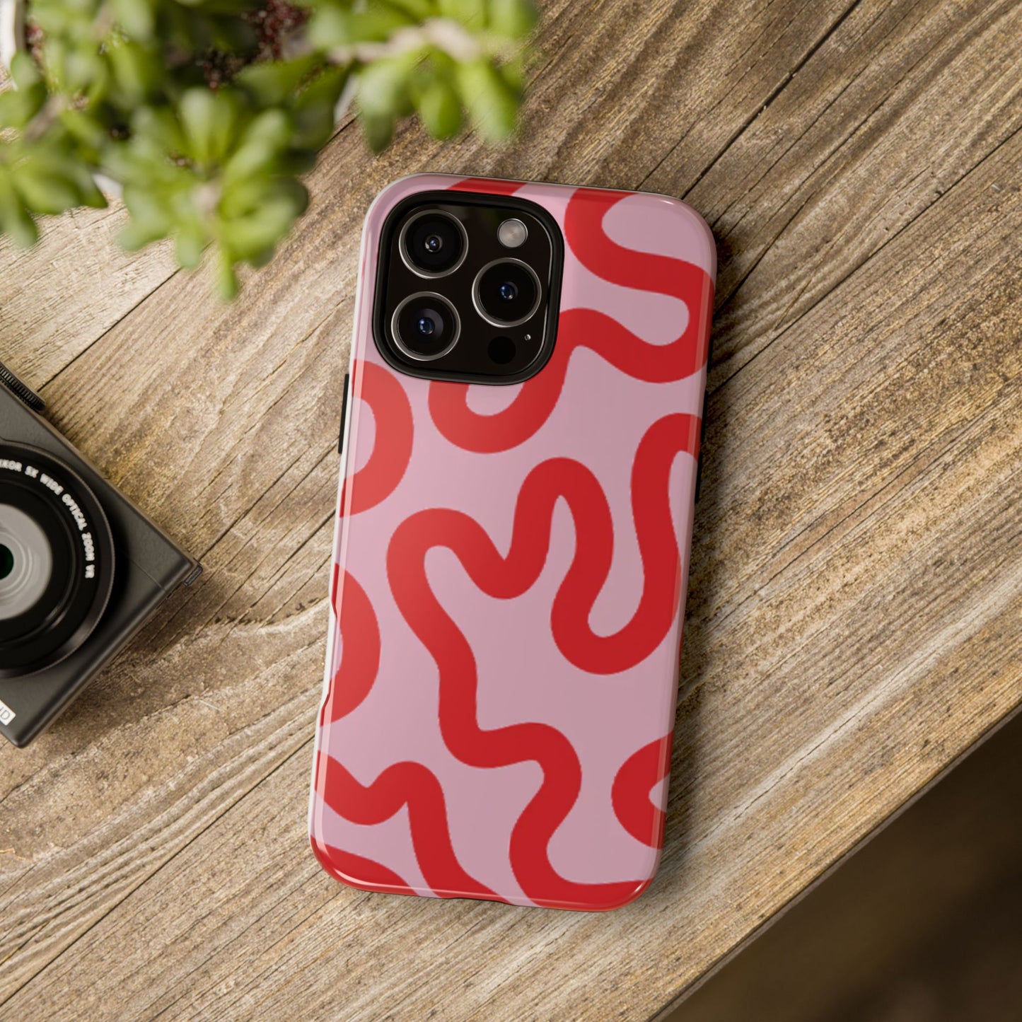 Swirl Lines Abstract Phone Case (Pink Red)