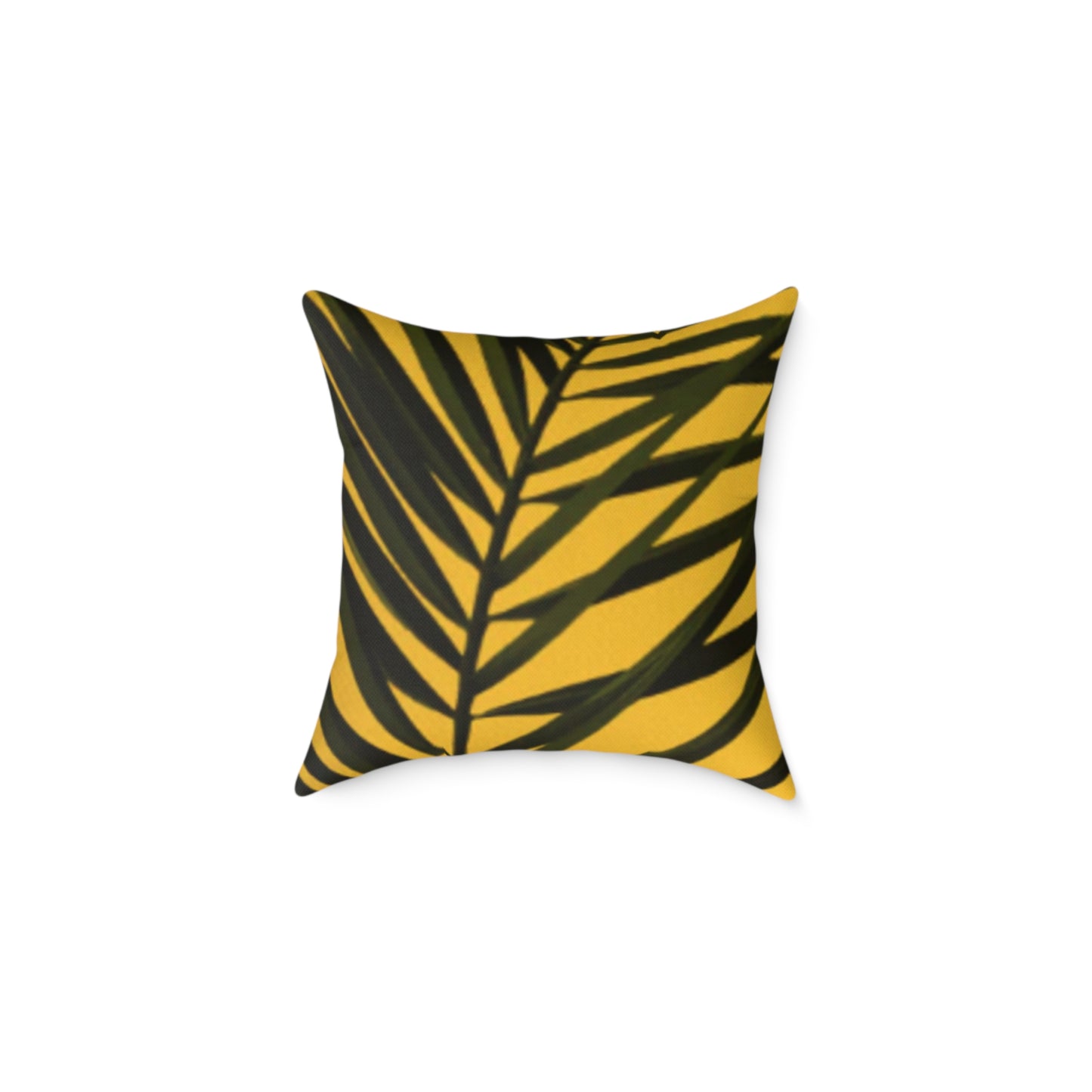 Green Palm Leaves Square Cushion (Yellow)