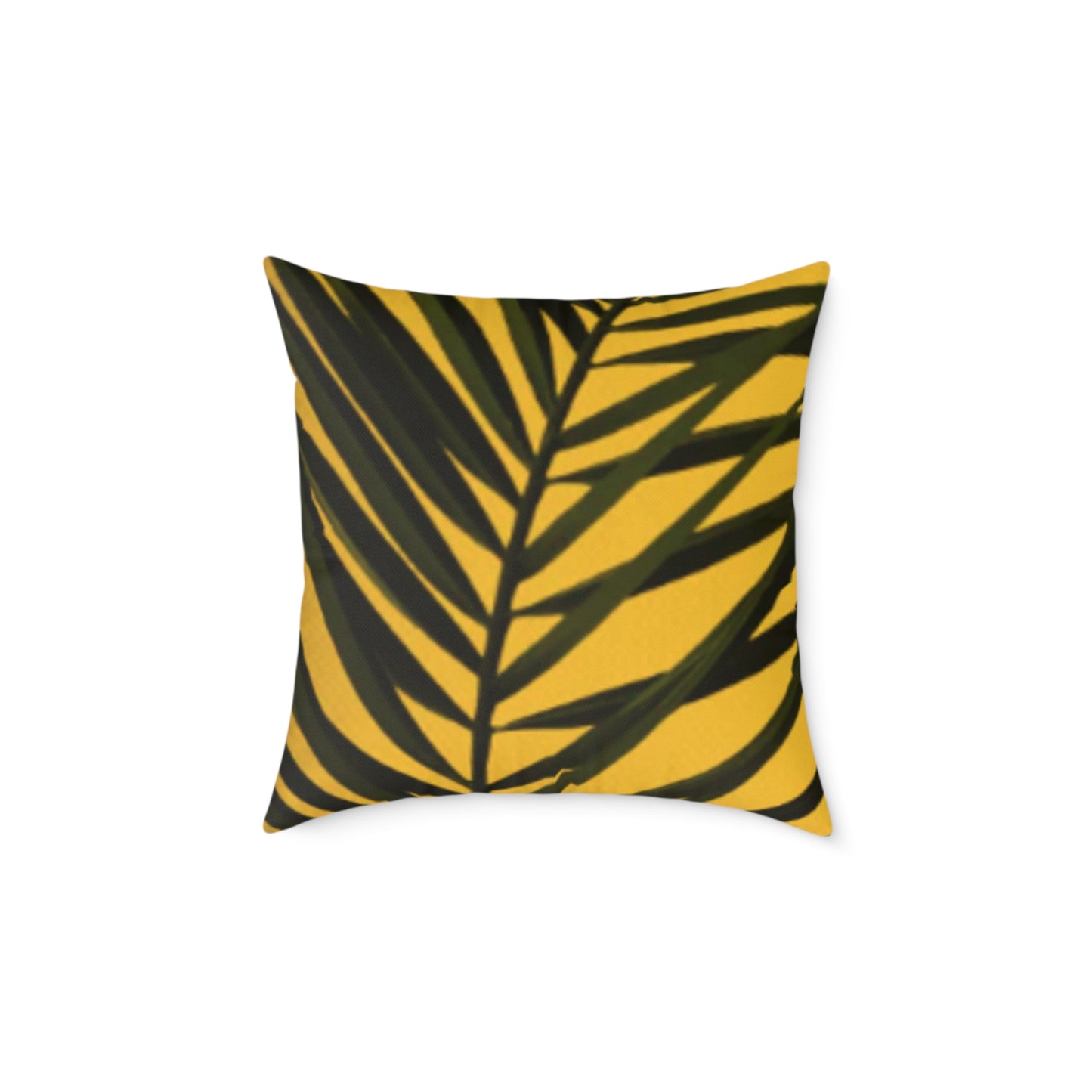 Green Palm Leaves Square Cushion (Yellow)