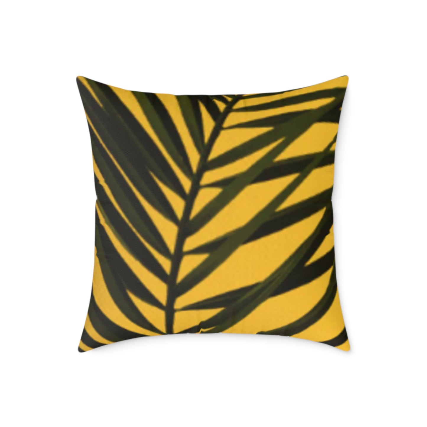 Green Palm Leaves Square Cushion (Yellow)