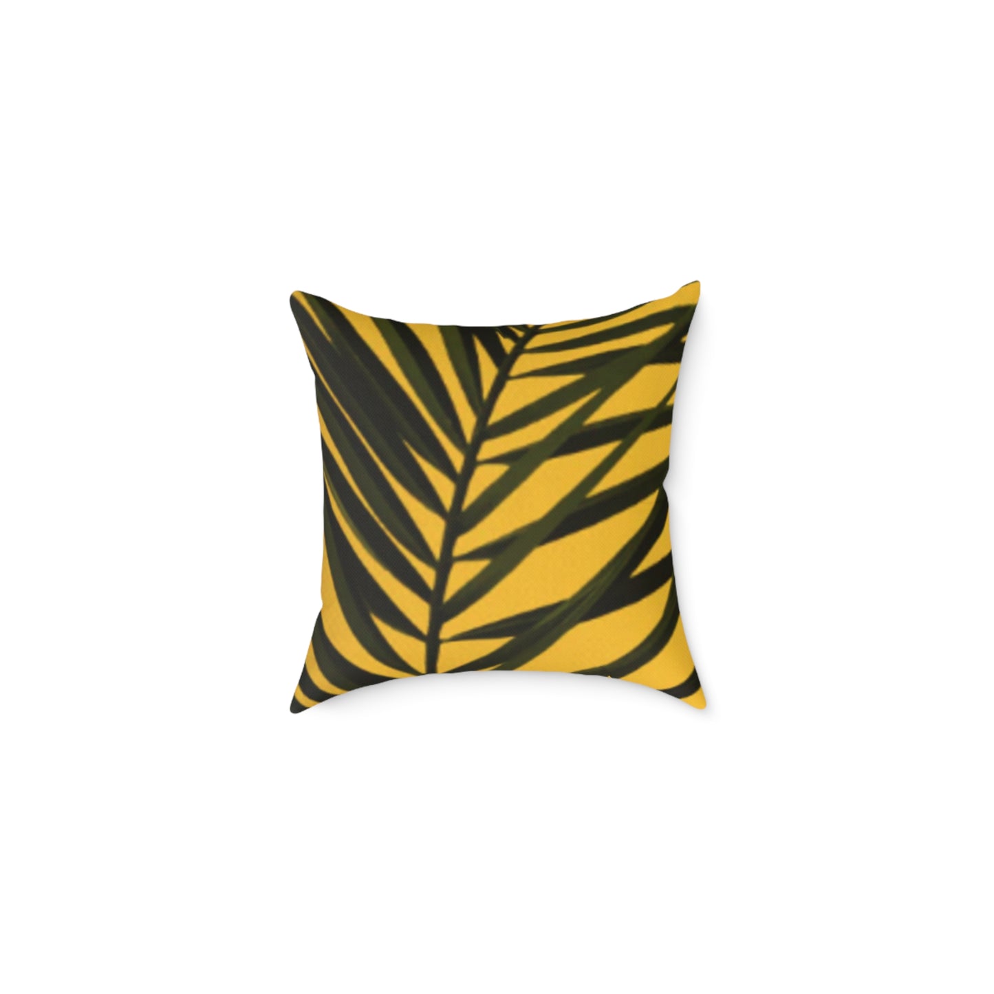 Green Palm Leaves Square Cushion (Yellow)