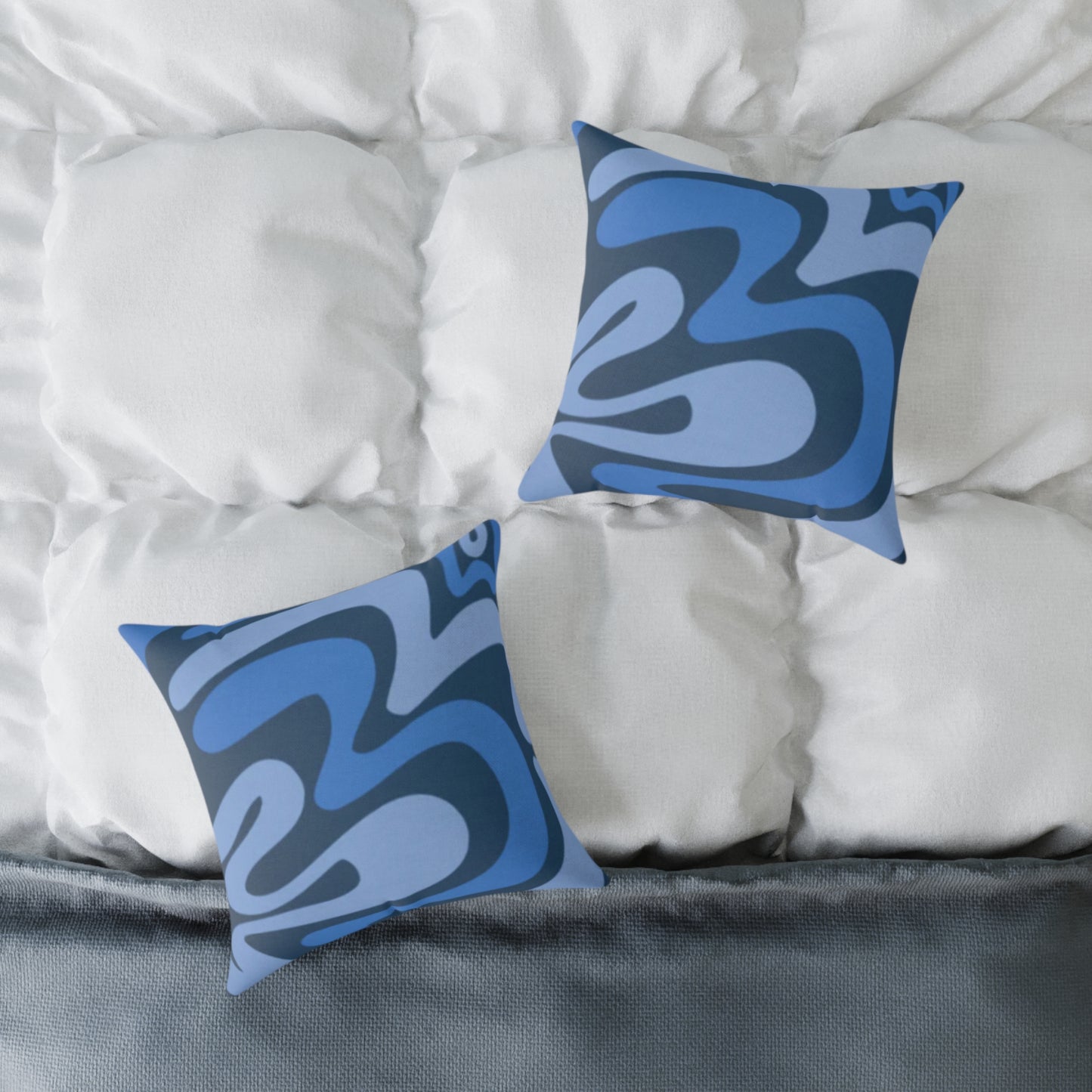 Swirl Lines Abstract Square Cushion (Blue)