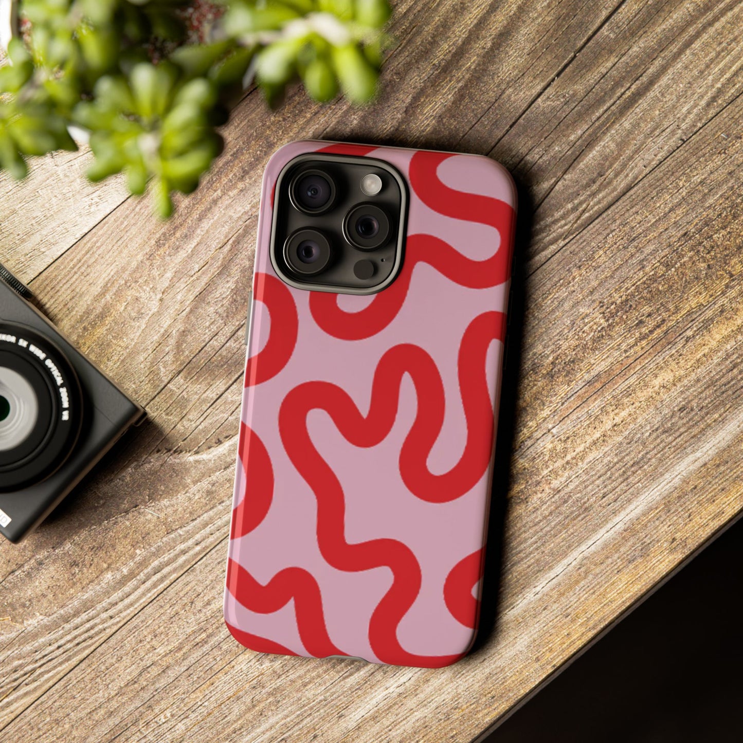 Swirl Lines Abstract Phone Case (Pink Red)