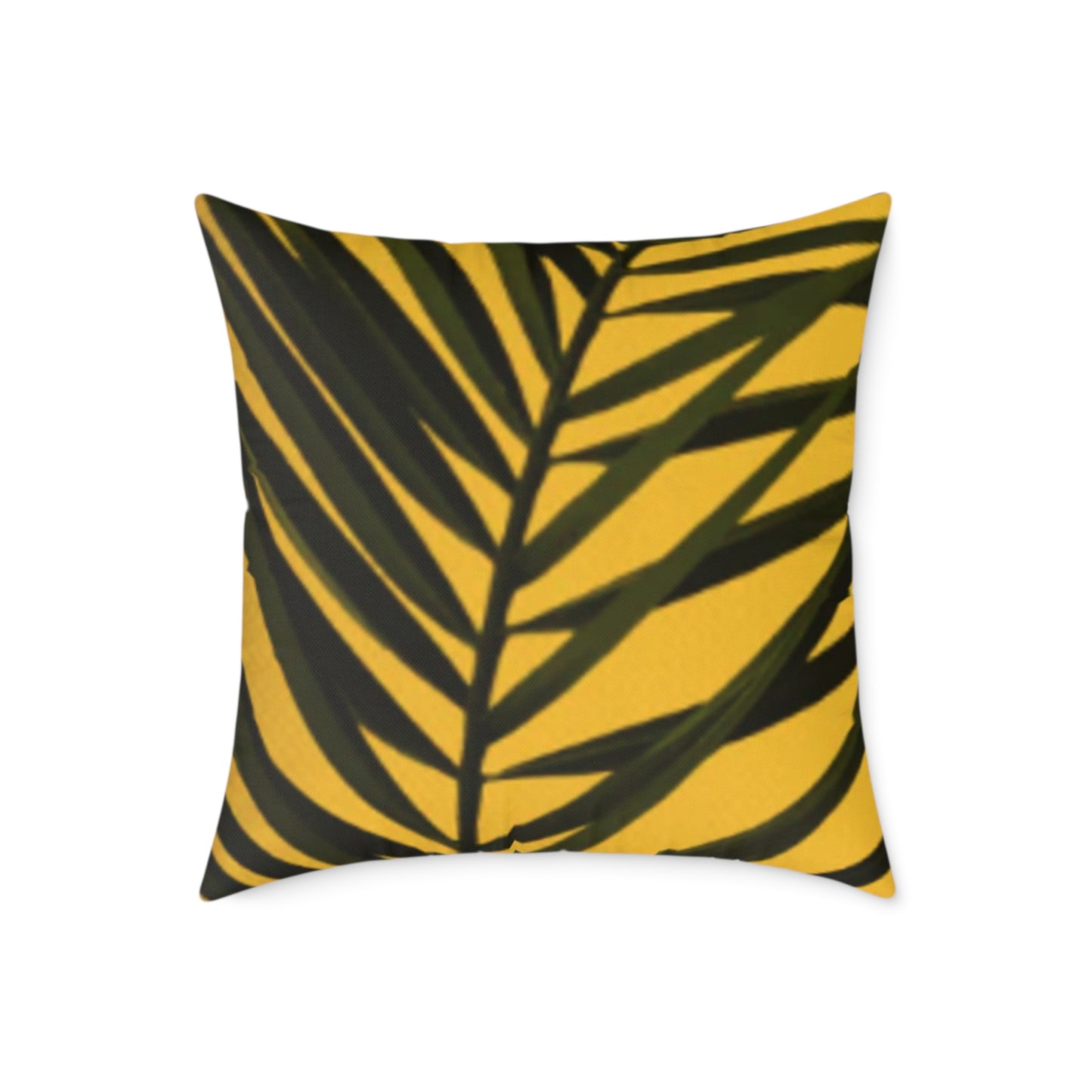 Green Palm Leaves Square Cushion (Yellow)