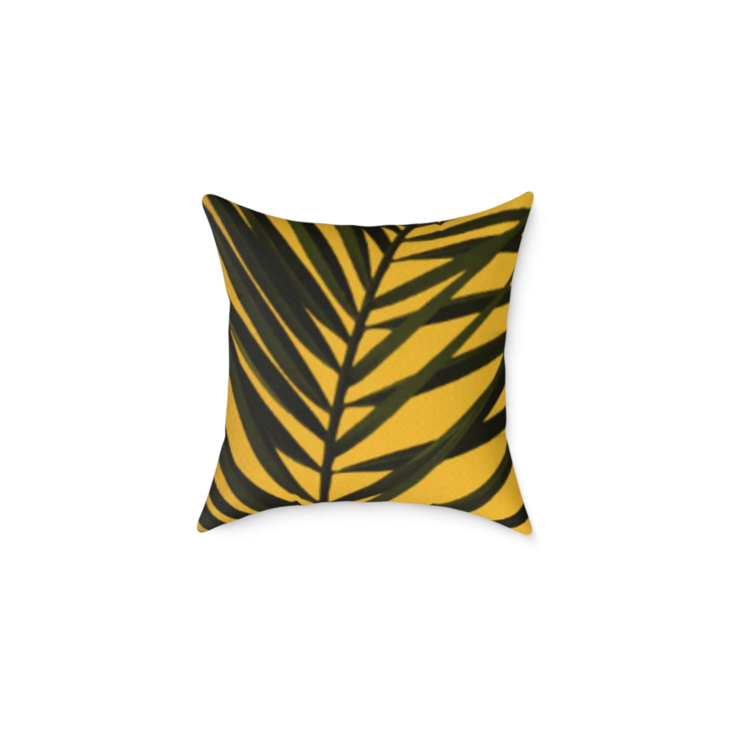 Green Palm Leaves Square Cushion (Yellow)