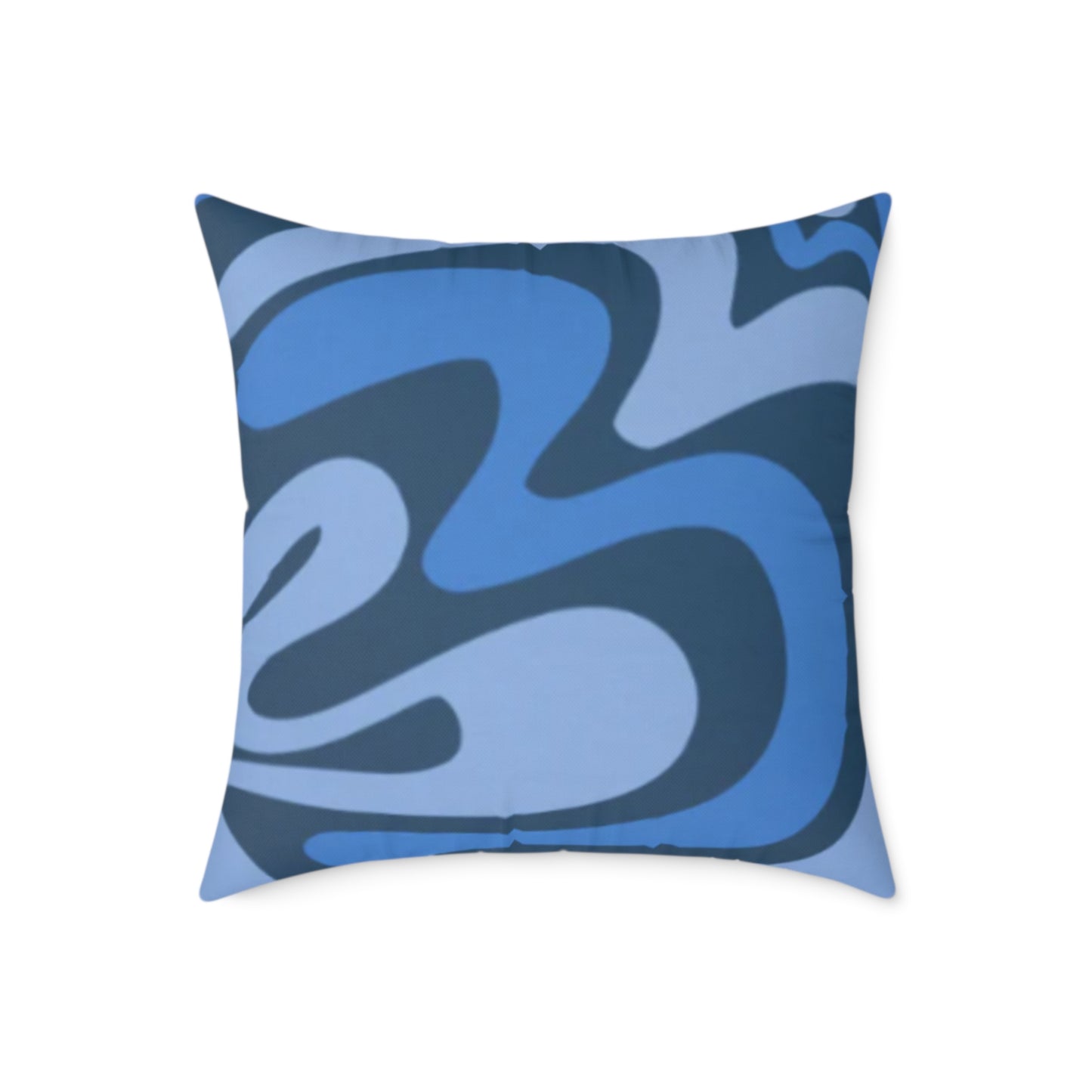 Swirl Lines Abstract Square Cushion (Blue)