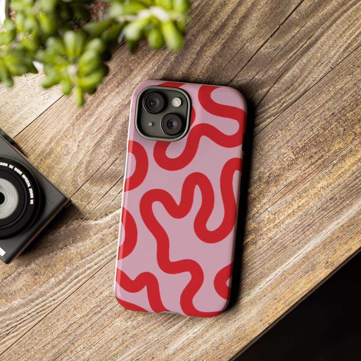 Swirl Lines Abstract Phone Case (Pink Red)