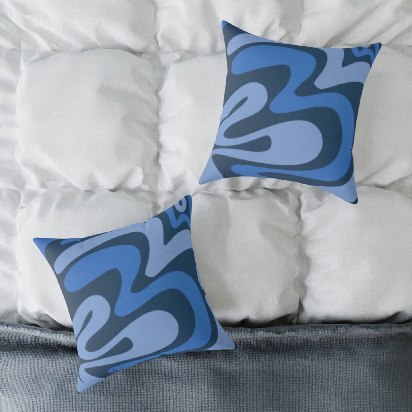 Swirl Lines Abstract Square Cushion (Blue)