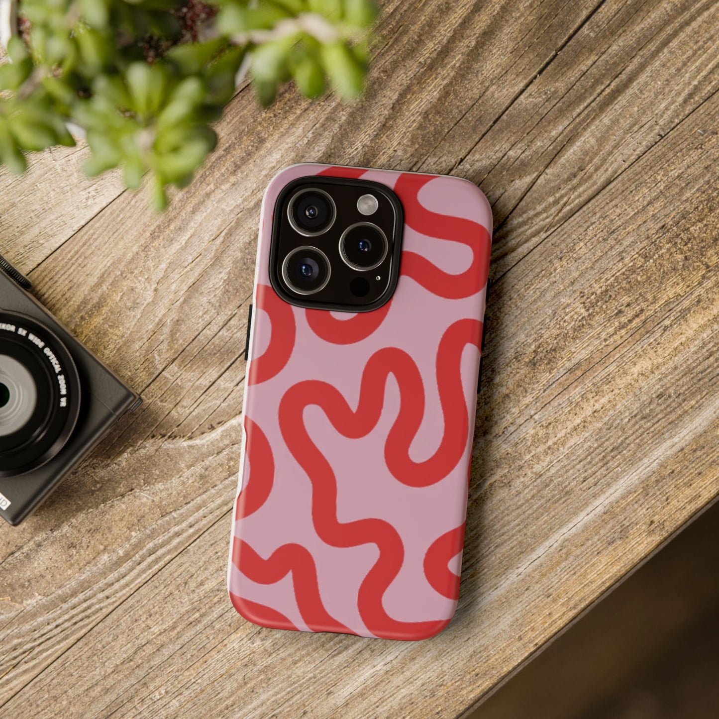 Swirl Lines Abstract Phone Case (Pink Red)