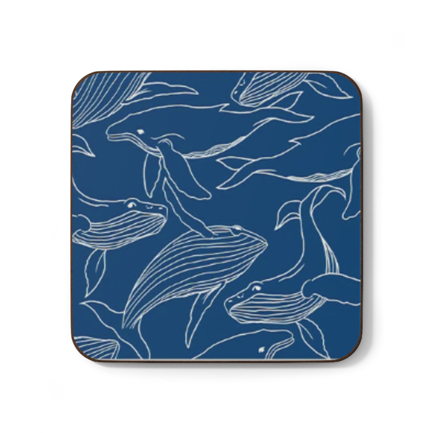 Humpback Whale Line Art Pattern Drinks Coaster (Blue)