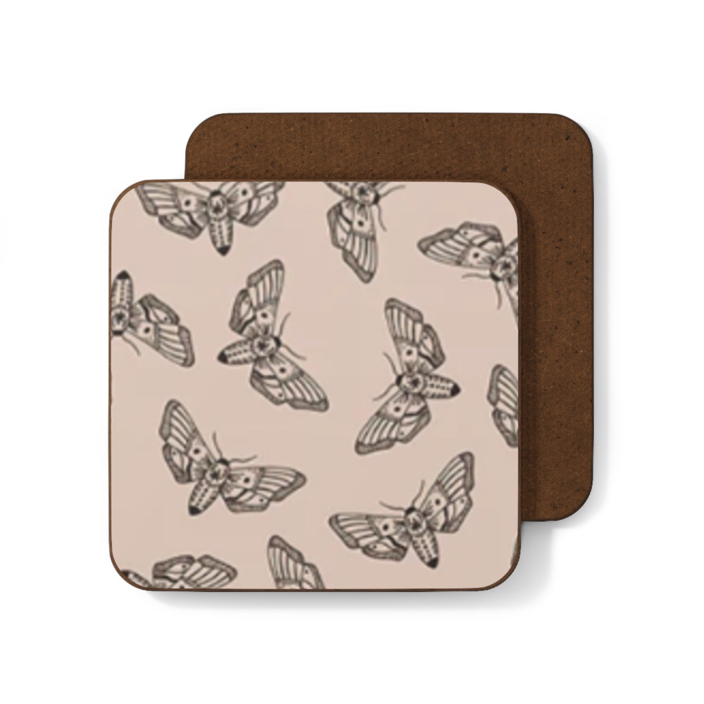 Mystic Moth Pattern Drinks Coaster (Peach Pink)