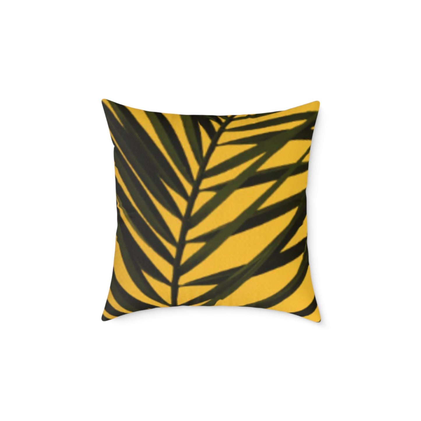 Green Palm Leaves Square Cushion (Yellow)