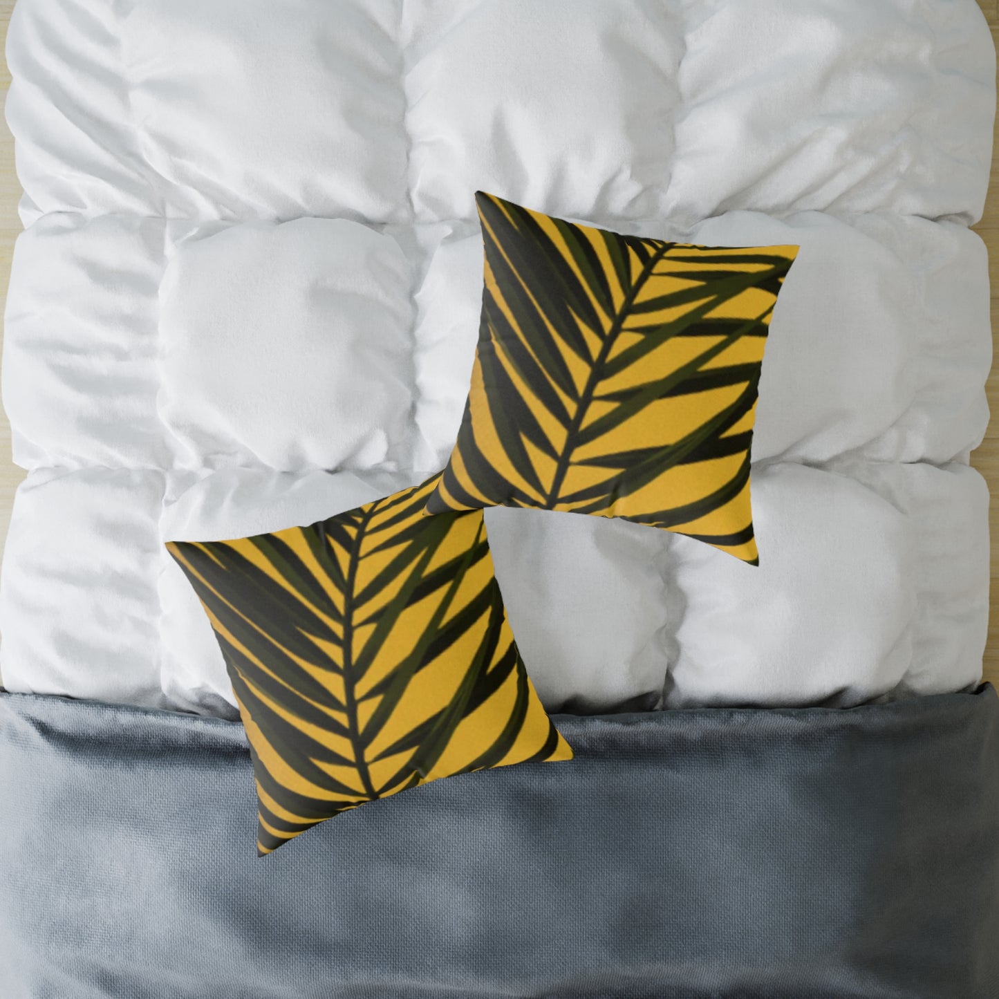 Green Palm Leaves Square Cushion (Yellow)