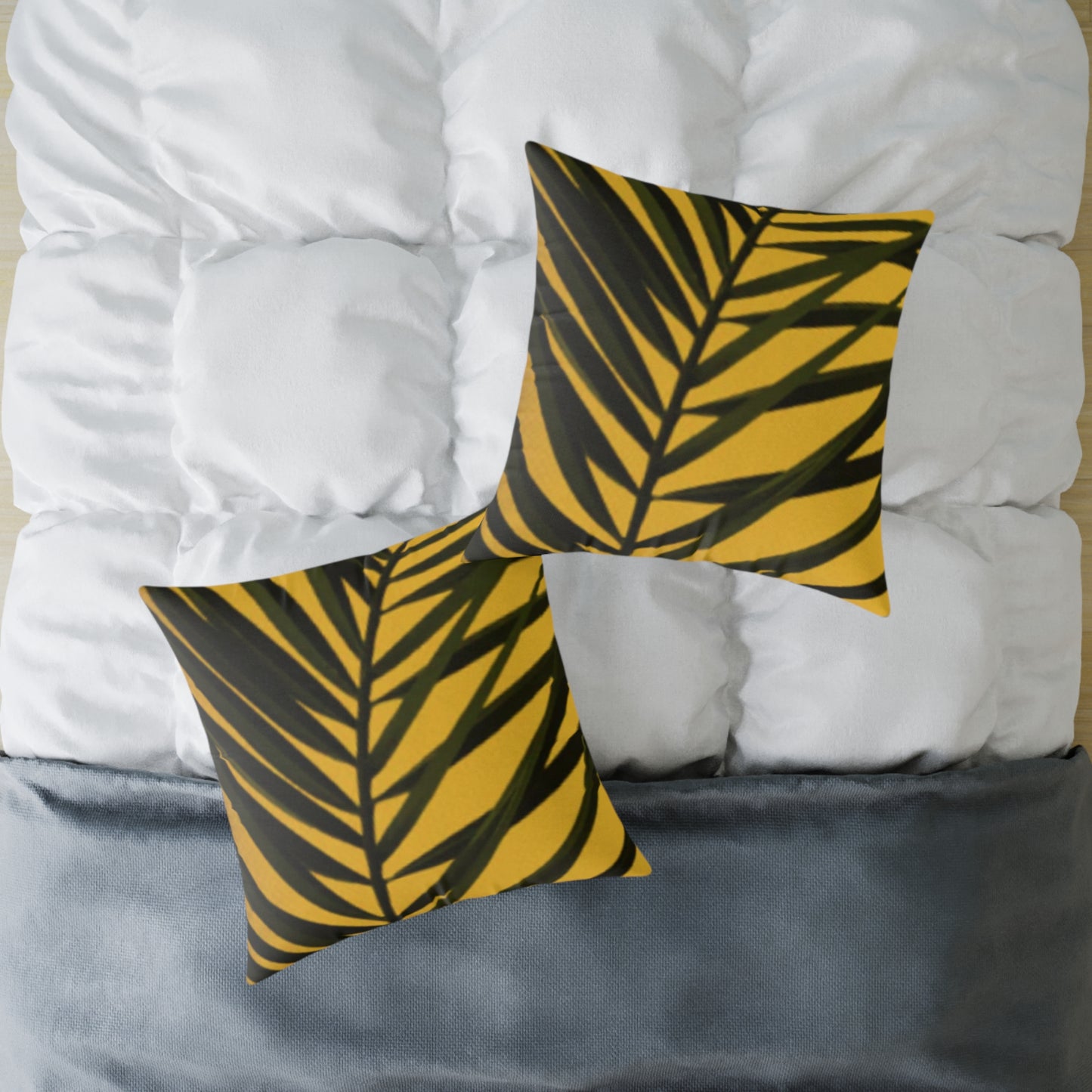 Green Palm Leaves Square Cushion (Yellow)