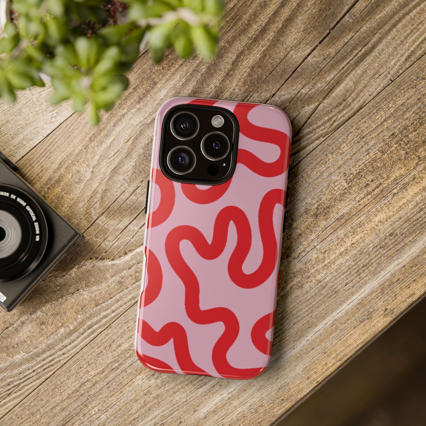 Swirl Lines Abstract Phone Case (Pink Red)