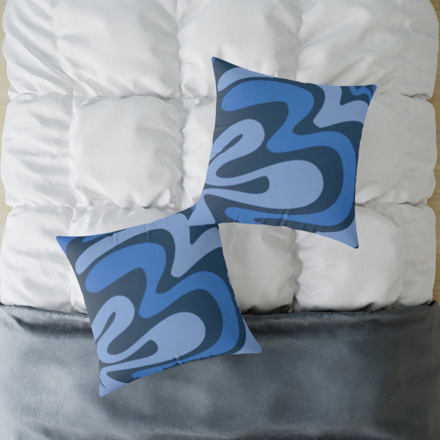 Swirl Lines Abstract Square Cushion (Blue)