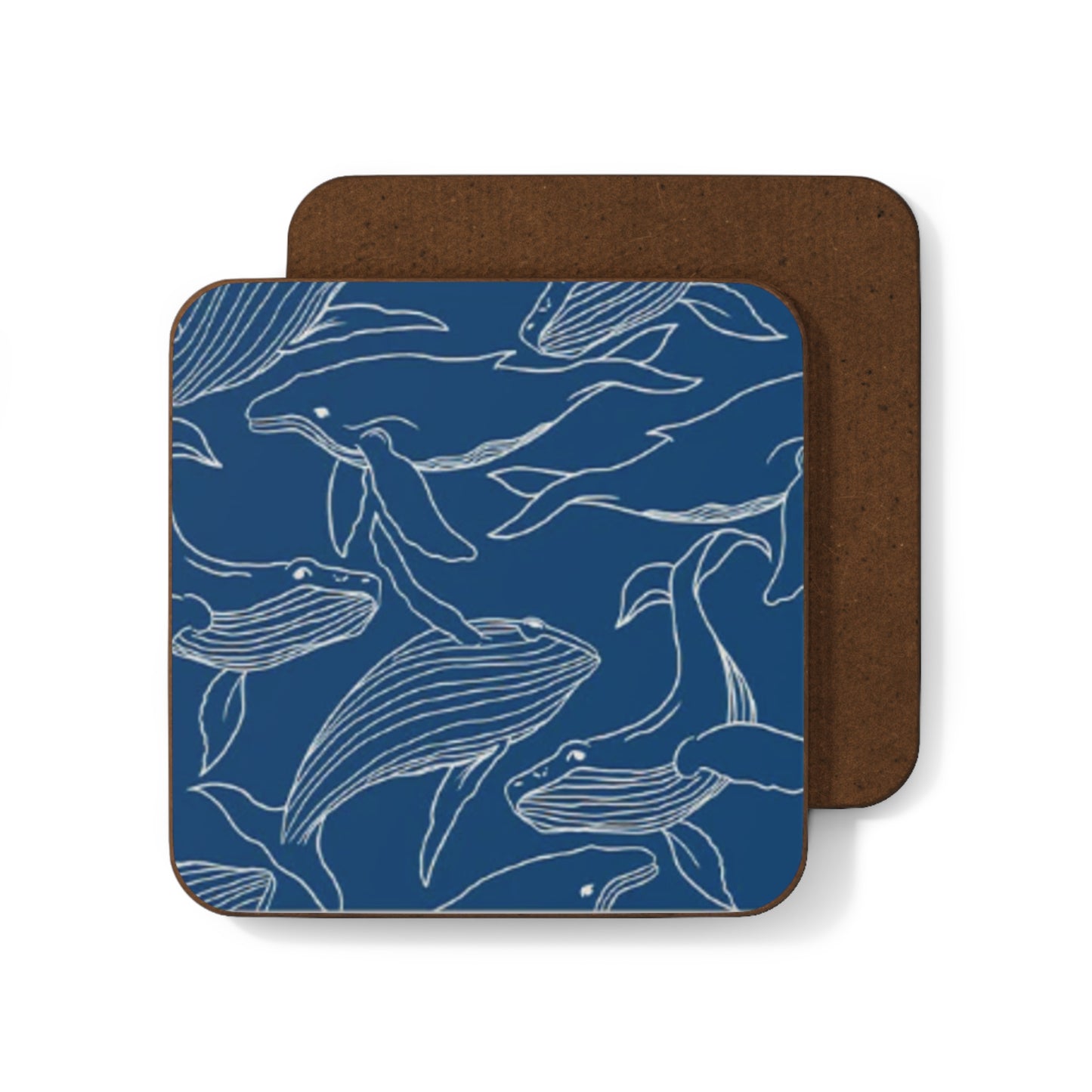 Humpback Whale Line Art Pattern Drinks Coaster (Blue)