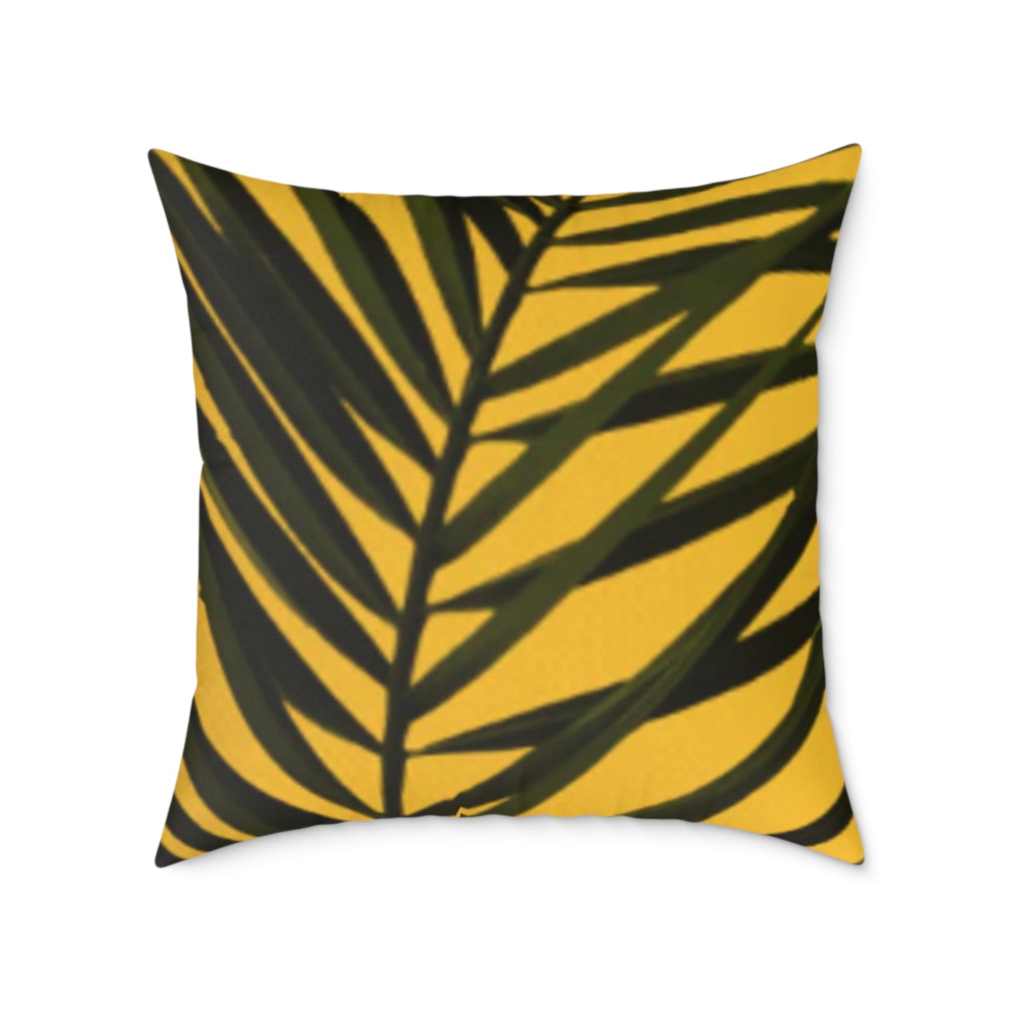 Green Palm Leaves Square Cushion (Yellow)