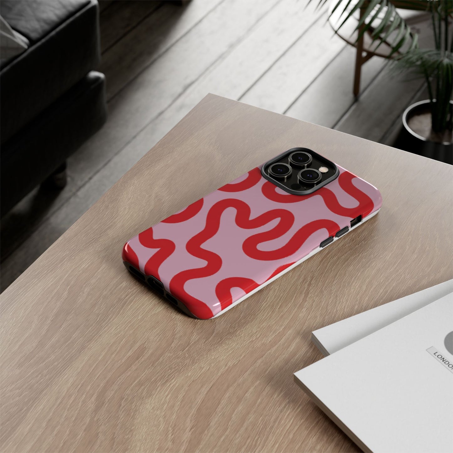 Swirl Lines Abstract Phone Case (Pink Red)