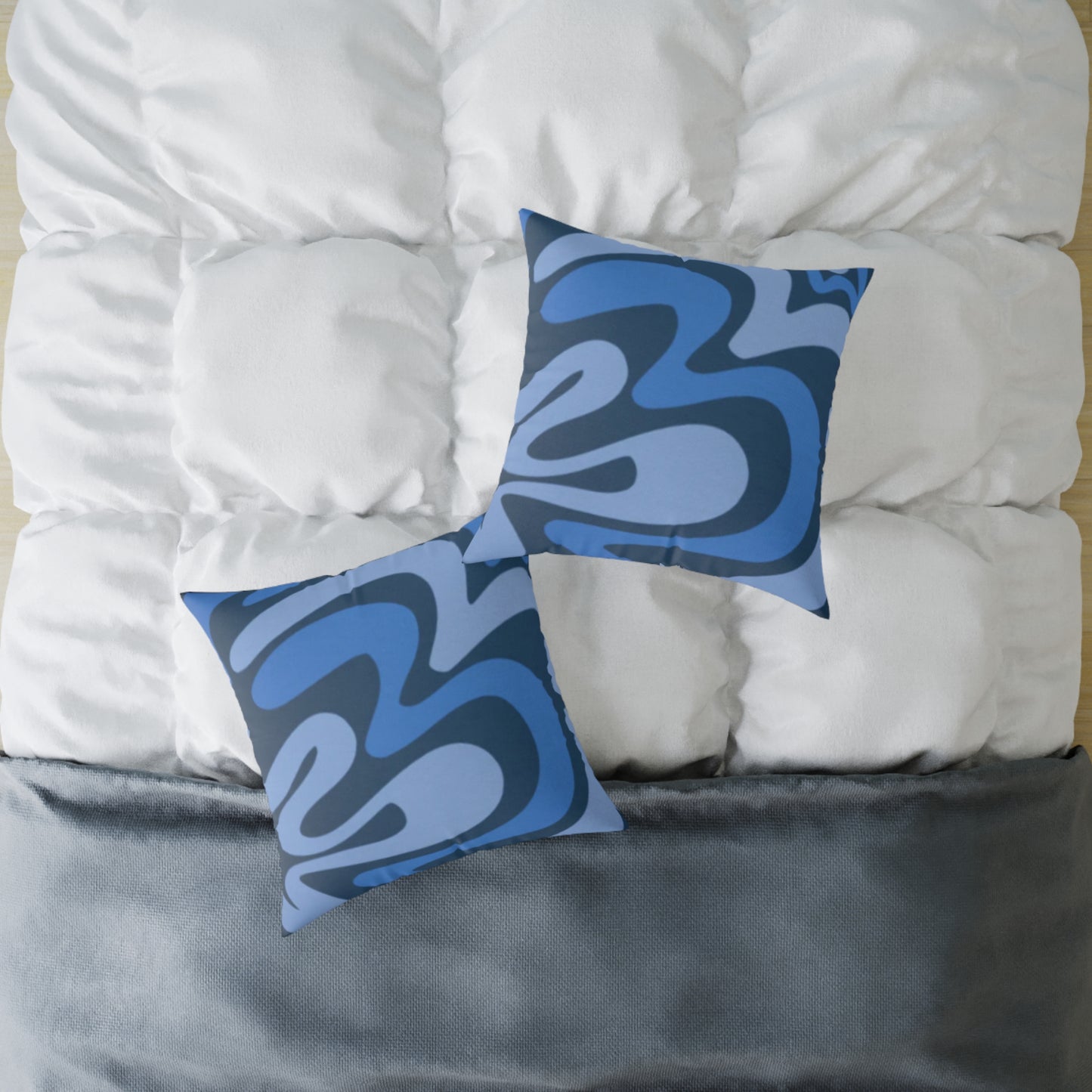 Swirl Lines Abstract Square Cushion (Blue)