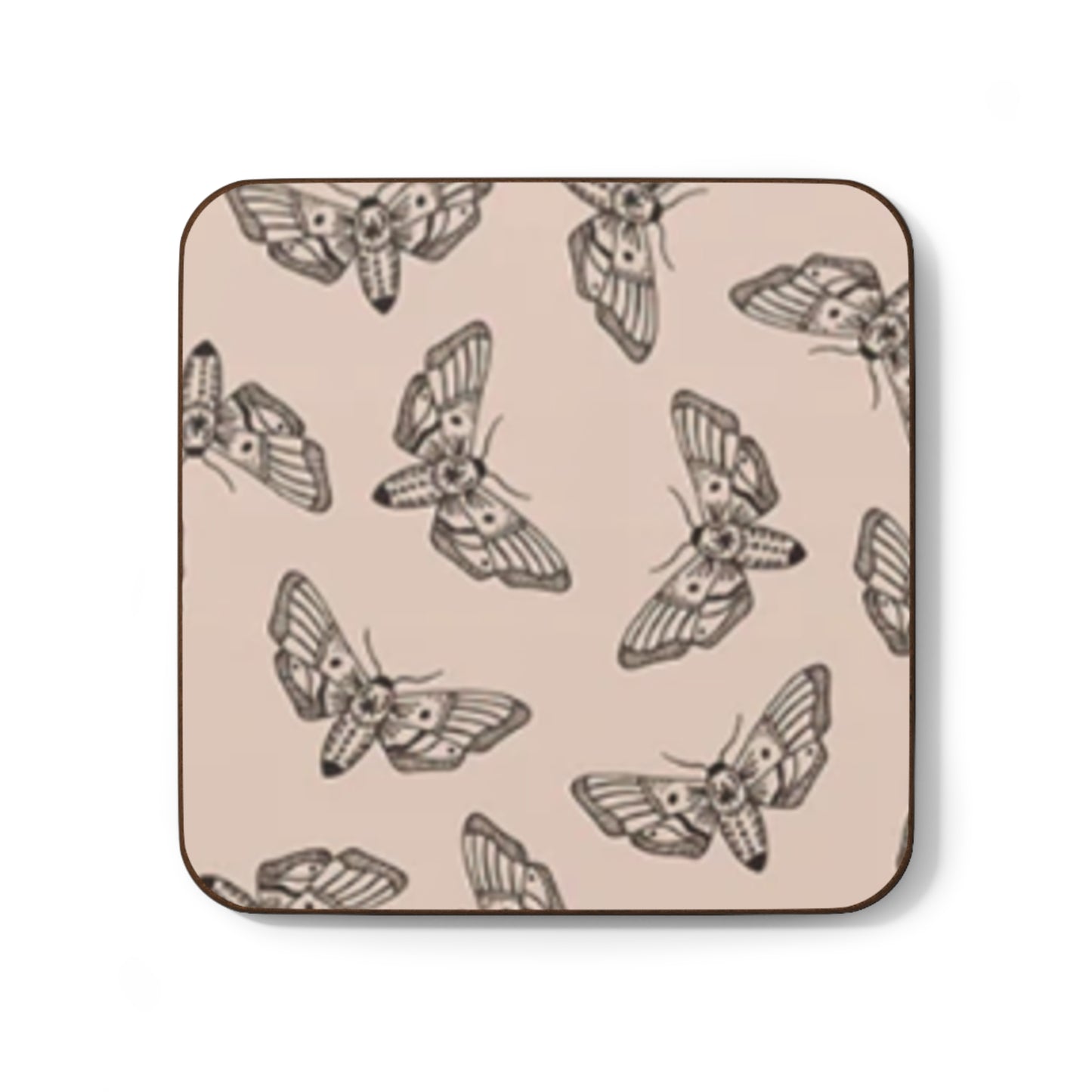 Mystic Moth Pattern Drinks Coaster (Peach Pink)