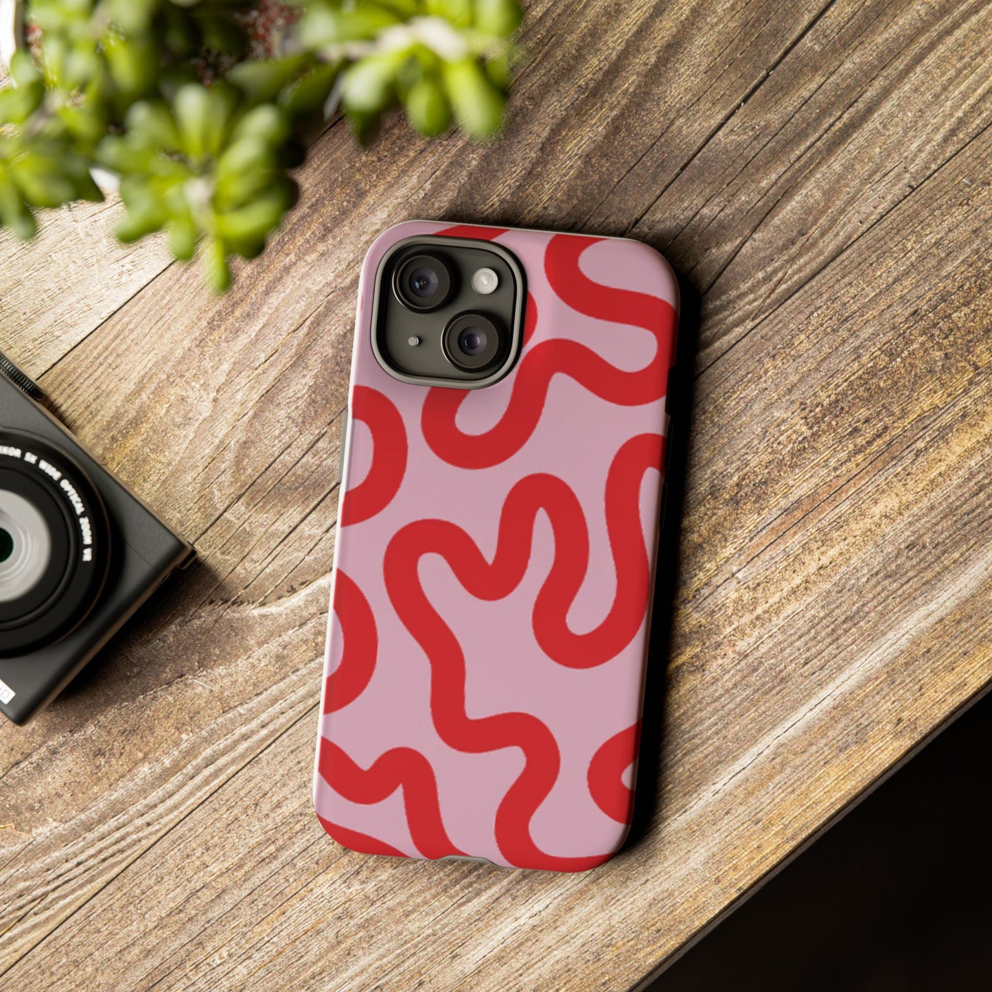 Swirl Lines Abstract Phone Case (Pink Red)