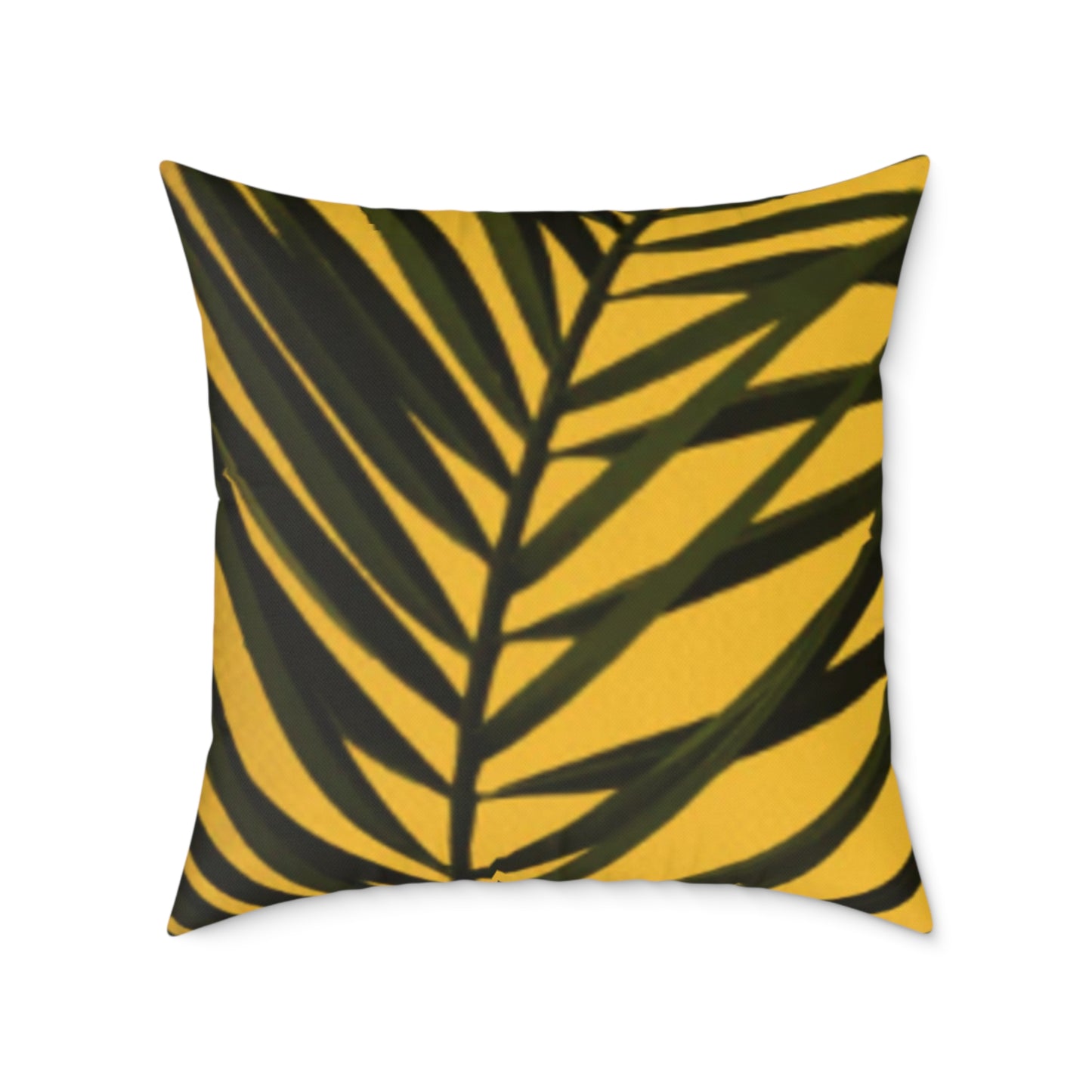 Green Palm Leaves Square Cushion (Yellow)