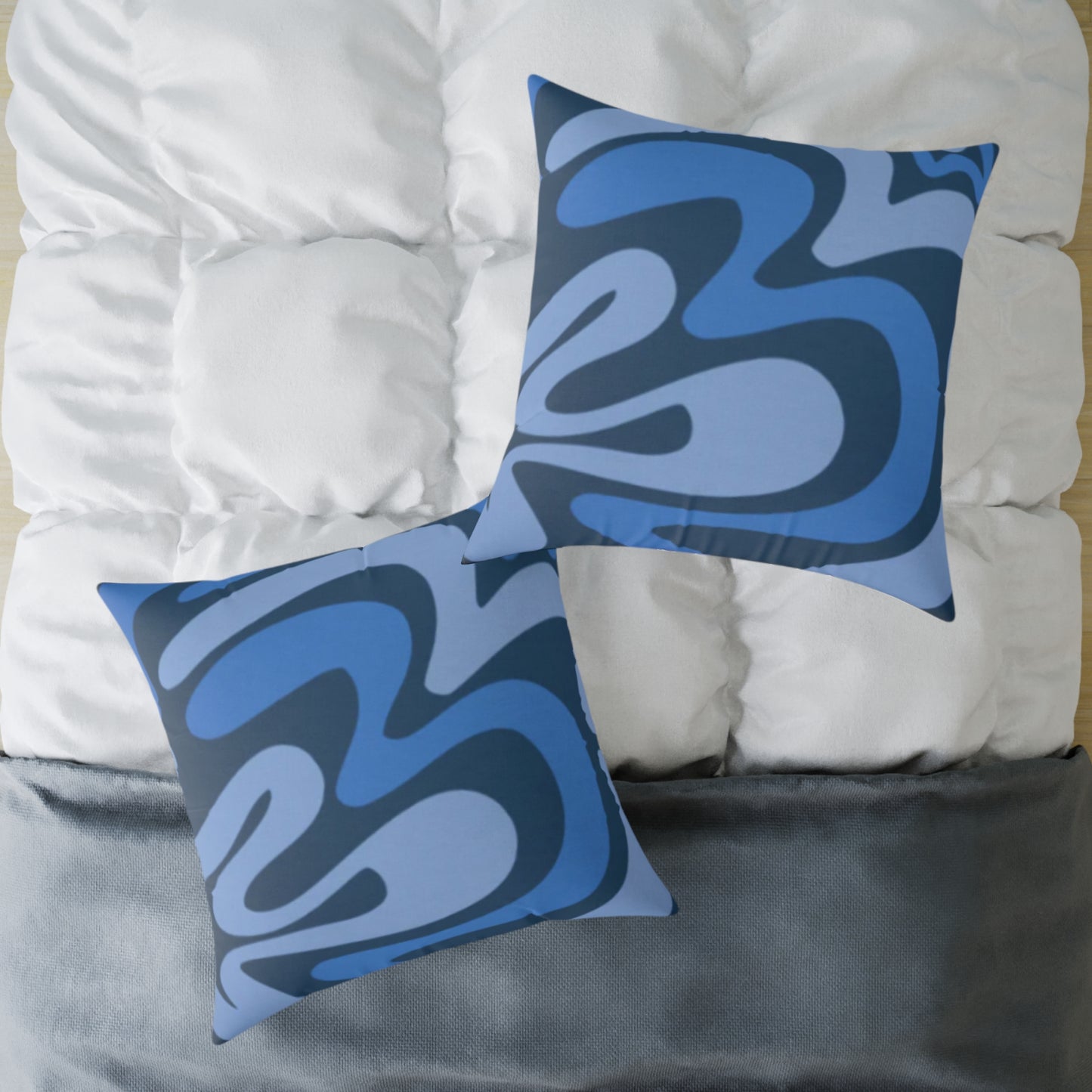 Swirl Lines Abstract Square Cushion (Blue)