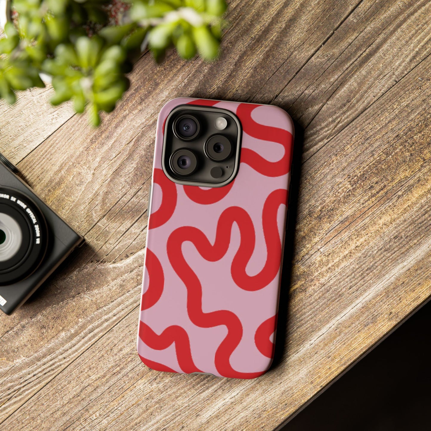 Swirl Lines Abstract Phone Case (Pink Red)